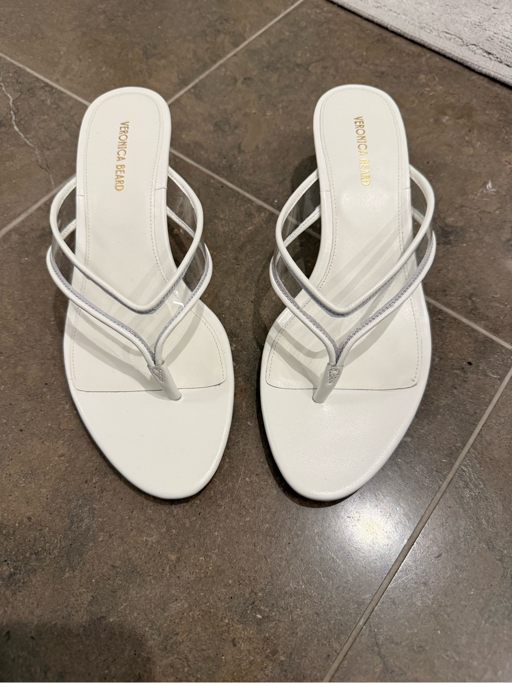 Veronica Beard White Double-Strap Thong Sandals
